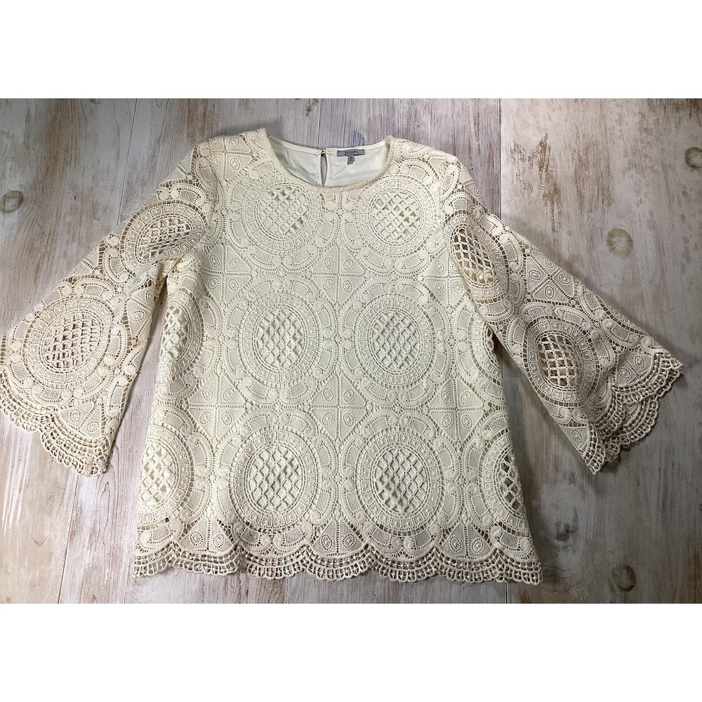 Jodifl Cream Crochet Shirt With 3/4 Sleeve Women's Medium